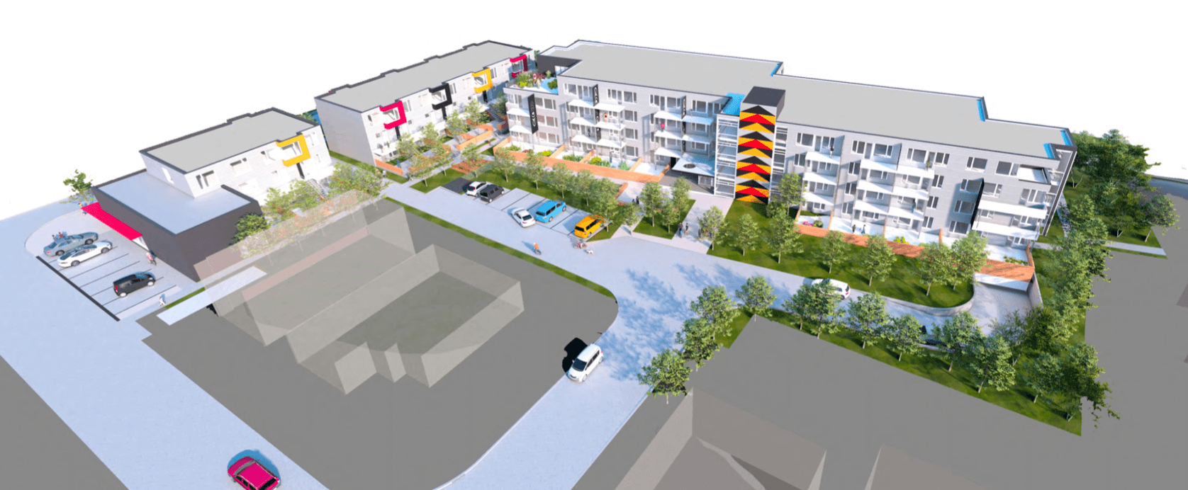 Aerial Rendering of Xwmélch’sten project by Hiy̓ám̓ Housing